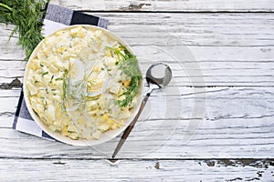 Top View of a Bowl of Egg Salad Sandwich Spread with Dill