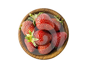 Top view. Bowls with strawberries isolated on white background. Ripe strawberries close-up. Background berry. Sweet and juicy berr