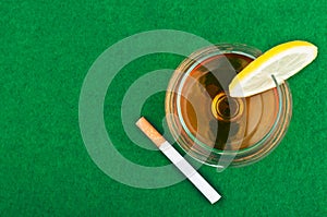 Top view of a brandy with lemon