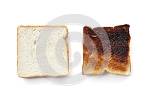 Bread slices and Burnt toast isolated on white background included clipping path.
