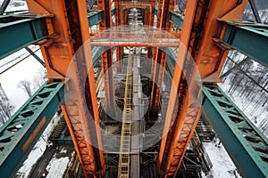 top view of bridge scaffolding and support beams