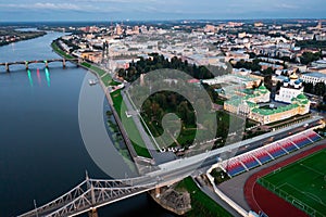 Top view of the bridges over the Volga river in city of Tver. Russia