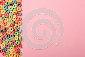 Top view of bright colorful breakfast cereal