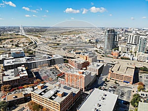 Top view building and highway system of Uptown Dallas with Marga