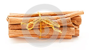 Top view bundle of Raw Organic Cinnamon sticks (Cinnamomum verum).