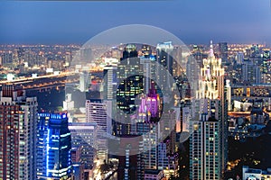 Top view business area,bangkok twilight sky