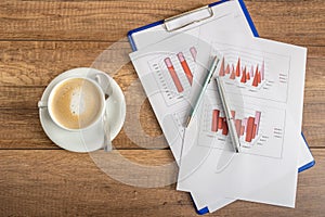 Top view of business statistical annual report of profit and inc