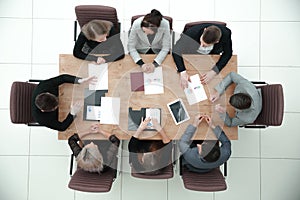 Top view. business team meeting at the office table.