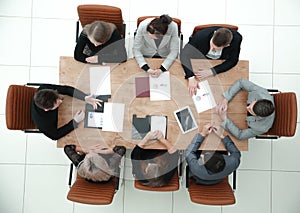 Top view. business team meeting at the office table.