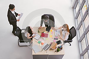 Top view of business team people meeting conference discussion corporate in office.