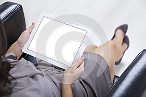 Top view of businesswoman with tablet