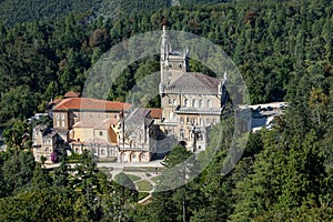 Top view of Bussaco Palace from the cruz alta viewport. A chic hotel among the relict national forest of Coimbra