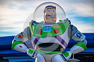 Top view of Buzz Light Yerar on sunset background at Hollywood Studios 97.