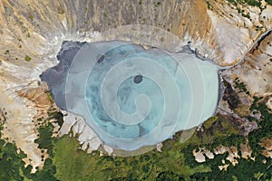 Top View of Caldera of the Golovnin Volcano on Kunashir Island.