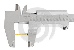 top view of calipers measures brass close up