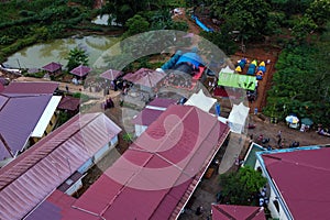 Top View of the camp with cone-shaped tents lined up photo