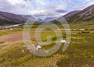 Top view of the camp of nomadic reindeer herders, Yama