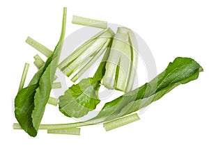 Top view cantonese vegetables with leaves slice for cooking on white background