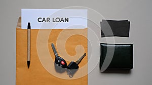 Top view, Car loan application with car keys. financial concept