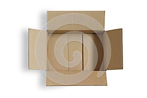 Top view of cardboard box. Open empty carton isolated on a white background with clipping path