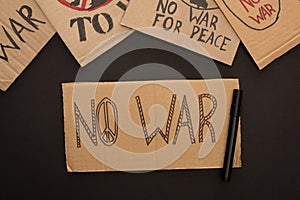 Top view of cardboard placards with