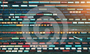 Top view of cargo trains. Aerial view