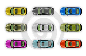 Top view cars collection isolated on white