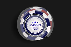 Top view of Casino chips isolated on black background. Online casino chip game gambling 3d concept.