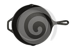 Top View Of Cast Iron Pan On White