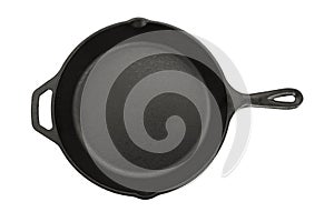 Top View Of Cast Iron Pan On White photo