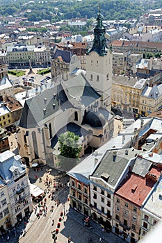 Top view of the Cathedral in Lviv