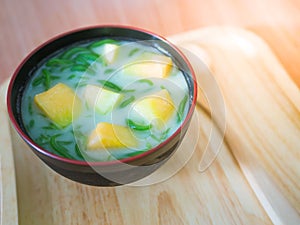 Top view. Cendol or Lod-chong, in Thai, is a popular dessert