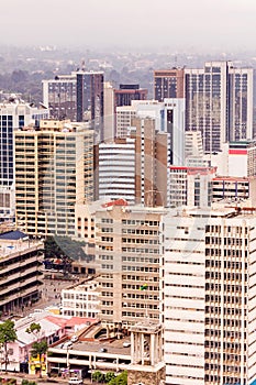 Top view on central business district of Nairobi from Kenyatta International Conference Centre helipad