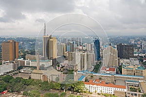 Top view on central business district of Nairobi from Kenyatta International Conference Centre helipad