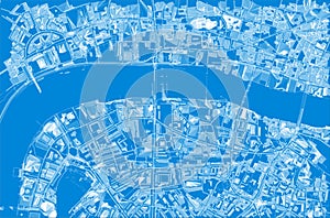 Top view of central London, plexus effect, hologram and map of the city, streets and buildings