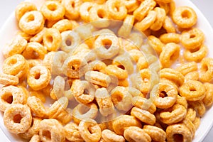 Top view cereal rings with milk