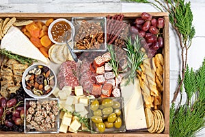 Top view of charcuterie board for holiday entertaining
