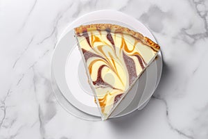 Top view of cheesecake slice with marble pattern. Generative AI