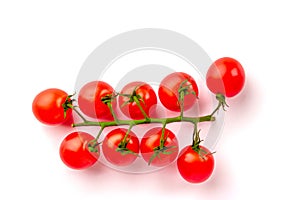 Top view of cherry tomatoes branch isolated on white background