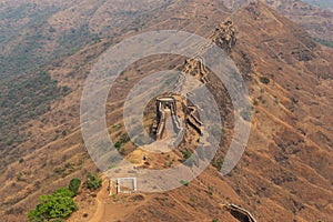 Top view of Chilkhati buruj from Suvela Machi, Rajgad fort, Pune, Maharashtra,