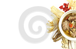Top view of Chinese food isolated on white