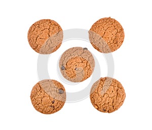 Top view of Chocolate chip cookie isolated on white background