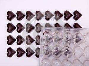 Top view of chocolate hearts