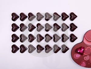 Top view of chocolate hearts