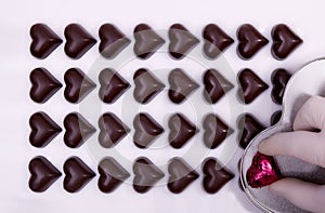 Top view of chocolate hearts