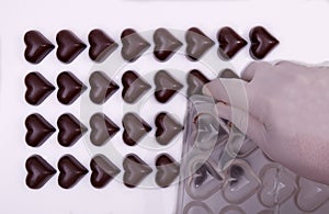 Top view of chocolate hearts