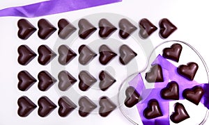 Top view of chocolate hearts