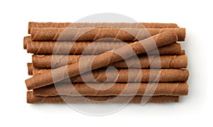 Top view of chocolate wafer rolls