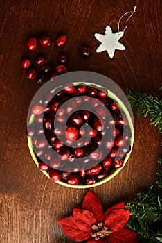 top view of christmas cranberries in a bowl