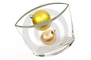 Top view of Christmas decorations in glass vase